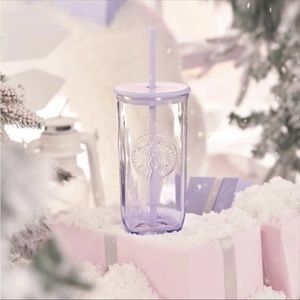 New 2023 Starbucks China  Purple Recycled Triangle 16oz Glass Cup